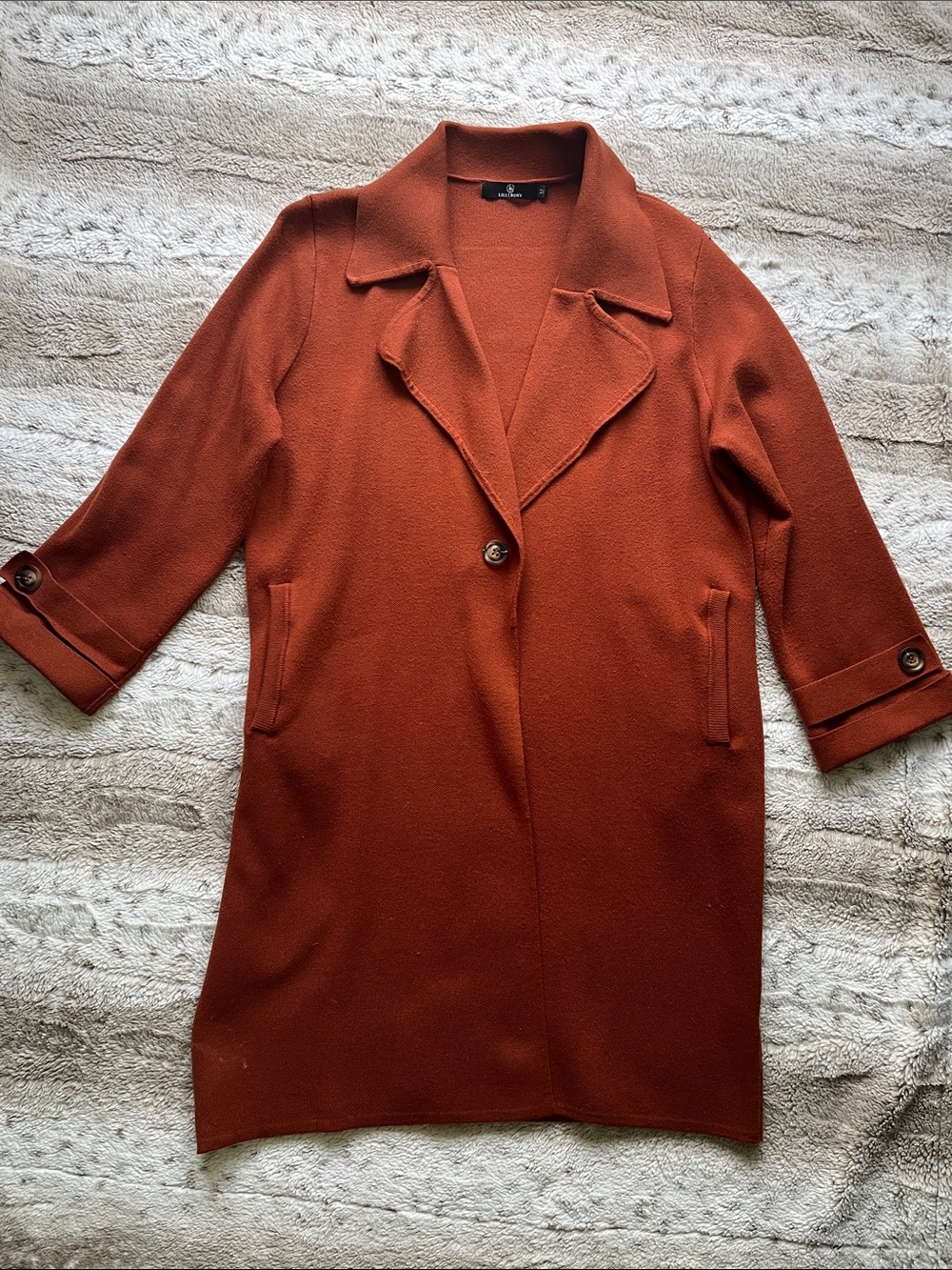 Womens Burnt Orange Single-Button Trench Coat